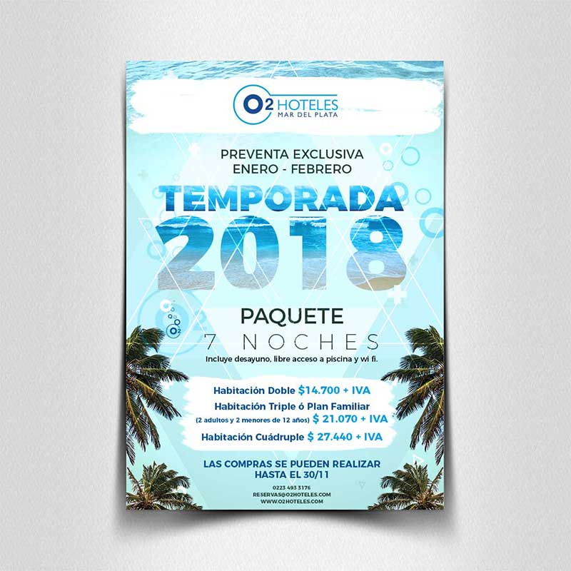 Flyer promocional para O2 Hoteles  Mar del Plata